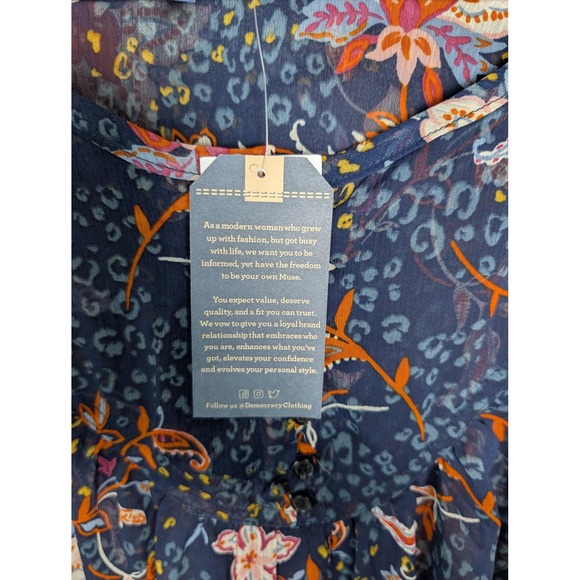 Democracy Shirt Womens 3X Blue Floral‎ Sheer Henley Tunic Top Long Sleeve Boho - Picture 4 of 9